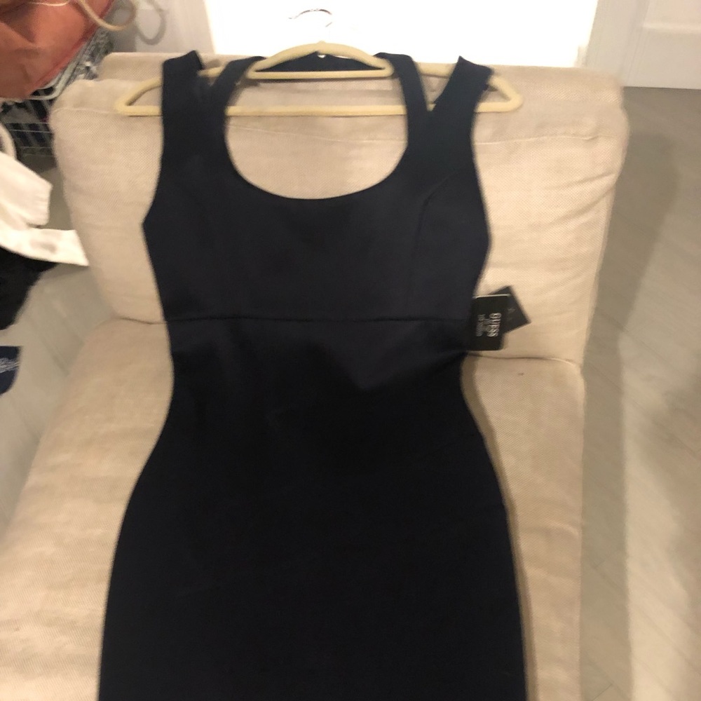 Sexy navy form fitting evening dress